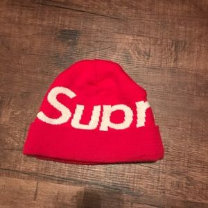 FW14 Supreme Big Logo Beanie Red Acrylic Preowned